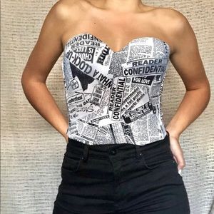 Vintage Wonderbra Newspaper Print Bustier